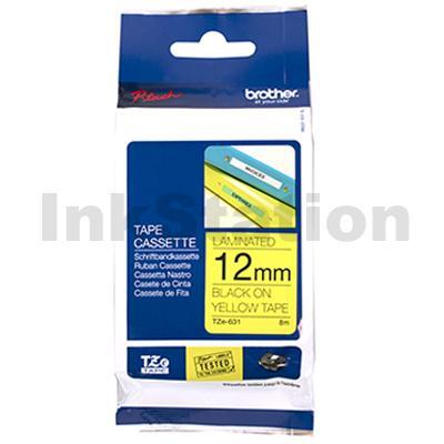 Brother TZe-631 Genuine 12mm Black Text on Yellow Laminated Tape - 8 meters