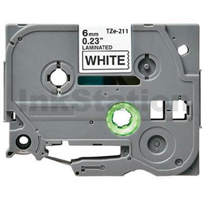 Brother TZe-211 Compatible 6mm Black Text on White Laminated Tape - 8 meters
