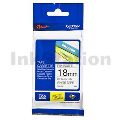Brother TZe-241 Genuine 18mm Black Text on White Laminated Tape - 8 meters