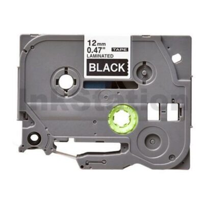 Brother TZe-335 Compatible 12mm White Text on Black Laminated Tape - 8 meters