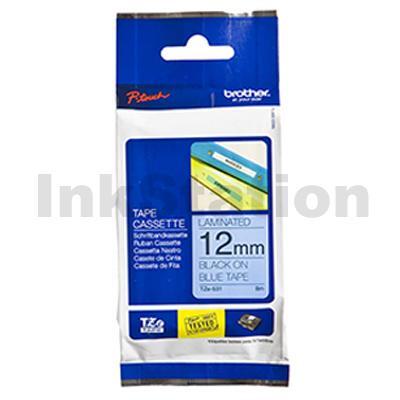 Brother TZe-531 Genuine 12mm Black Text on Blue Laminated Tape - 8 meters