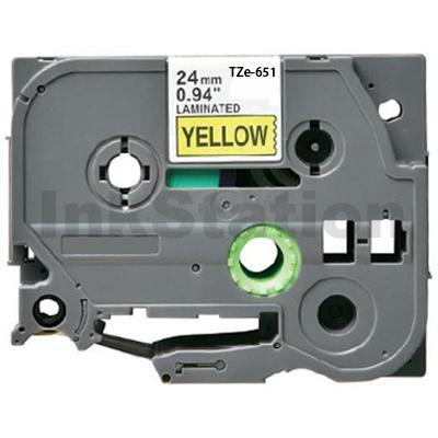 Brother TZe-651 Compatible 24mm Black Text on Yellow Laminated Tape - 8 meters