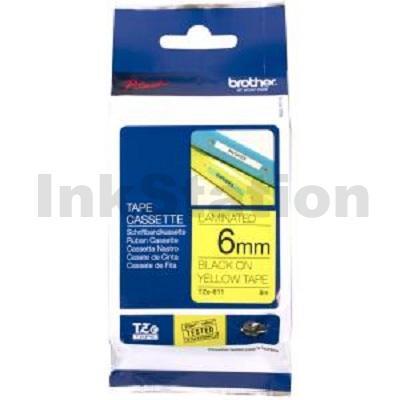 Brother TZe-611 Genuine 6mm Black Text on Yellow Laminated Tape - 8 meters