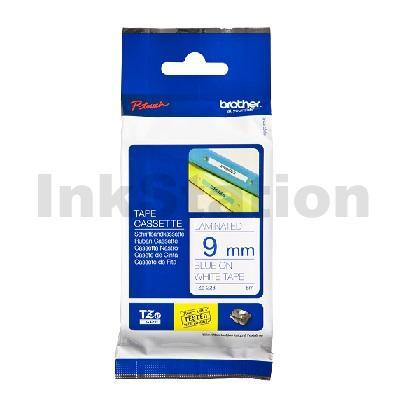 Brother TZe-223 Genuine 9mm Blue Text on White Laminated Tape - 8 meters