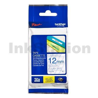Brother TZe-133 Genuine 12mm Blue Text on Clear Laminated Tape - 8 meters