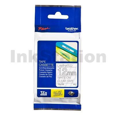 Brother TZe-135 Genuine 12mm White Text on Clear Laminated Tape - 8 meters