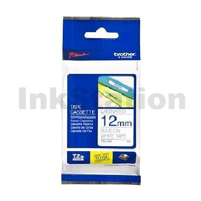 Brother TZe-233 Genuine 12mm Blue Text on White Laminated Tape - 8 meters