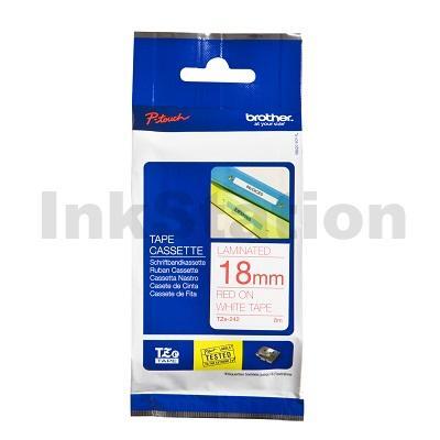 Brother TZe-242 Genuine 18mm Red Text on White Laminated Tape - 8 meters