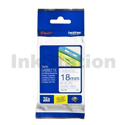 Brother TZe-243 Genuine 18mm Blue Text on White Laminated Tape - 8 meters