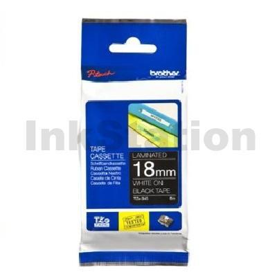 Brother TZe-345 Genuine 18mm White Text on Black Laminated Tape - 8 meters