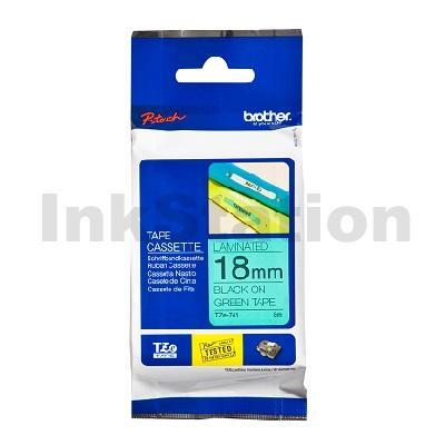 Brother TZe-741 Genuine 18mm Black Text on Green Laminated Tape - 8 meters