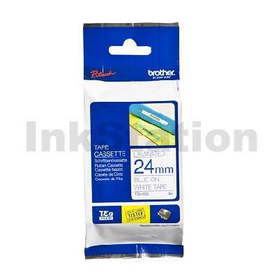 Brother TZe-253 Genuine 24mm Blue Text on White Laminated Tape - 8 meters