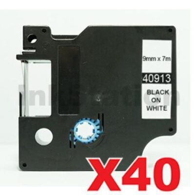 40 x Dymo SD40913 / S0720680 Compatible 9mm Black Text on White Label Cassette - 7 meters