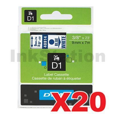 20 x Dymo SD40914 / S0720690 Genuine 9mm Blue Text on White Label Cassette - 7 meters