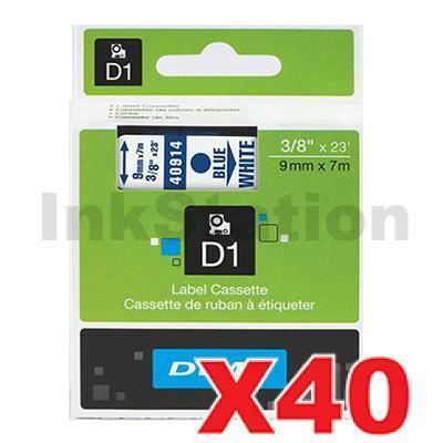 40 x Dymo SD40914 / S0720690 Genuine 9mm Blue Text on White Label Cassette - 7 meters