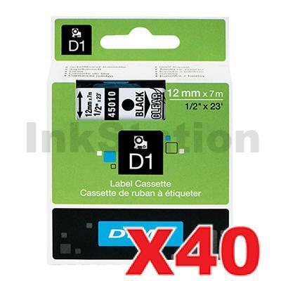40 x Dymo SD45010 / S0720500 Genuine 12mm Black Text on Clear Label Cassette - 7 meters