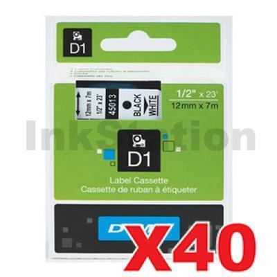 40 x Dymo SD45013 / S0720530 Genuine 12mm Black Text on White Label Cassette - 7 meters