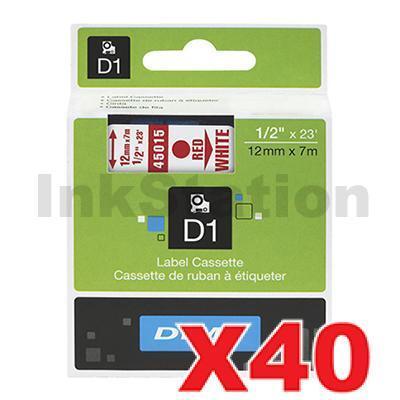 40 x Dymo SD45015 / S0720550 Genuine 12mm Red Text on White Label Cassette - 7 meters