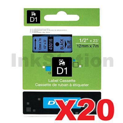 20 x Dymo SD45016 / S0720560 Genuine 12mm Black Text on Blue Label Cassette - 7 meters