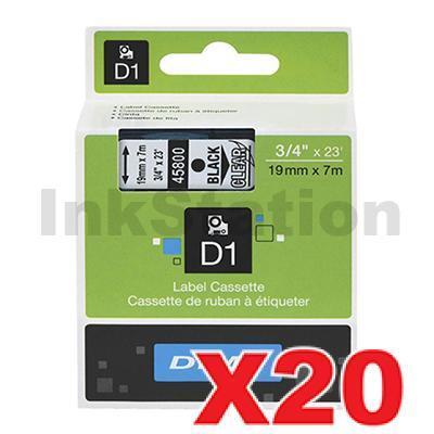 20 x Dymo SD45800 / S0720820 Genuine 19mm Black Text on Clear Label Cassette - 7 meters