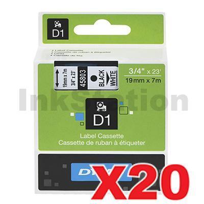 20 x Dymo SD45803 / S0720830 Genuine 19mm Black Text on White Label Cassette - 7 meters