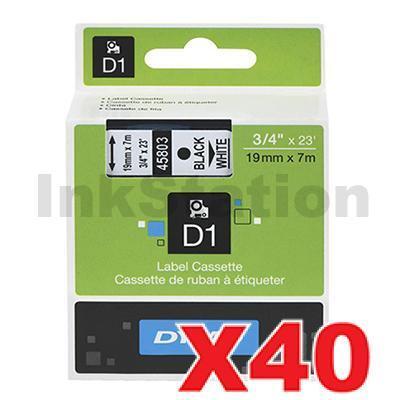 40 x Dymo SD45803 / S0720830 Genuine 19mm Black Text on White Label Cassette - 7 meters