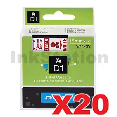 20 x Dymo SD45805 / S0720850 Genuine 19mm Red Text on White Label Cassette - 7 meters