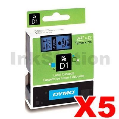 5 x Dymo SD45806 / S0720860 Genuine 19mm Black Text on Blue Label Cassette - 7 meters