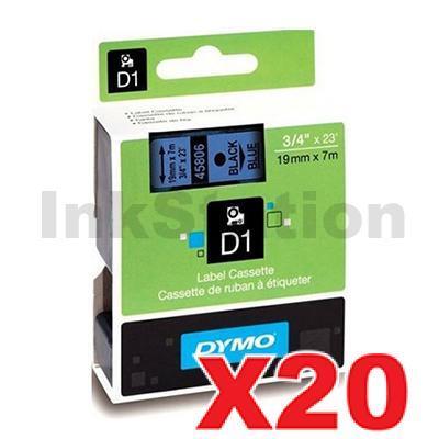 20 x Dymo SD45806 / S0720860 Genuine 19mm Black Text on Blue Label Cassette - 7 meters