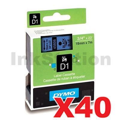 40 x Dymo SD45806 / S0720860 Genuine 19mm Black Text on Blue Label Cassette - 7 meters