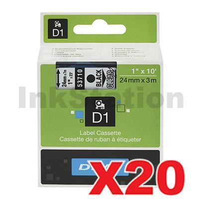 20 x Dymo SD53710 / S0720920 Genuine 24mm Black Text on Clear Label Cassette - 7 meters
