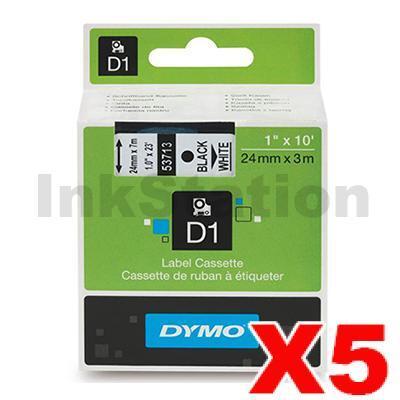 5 x Dymo SD53713 / S0720930 Genuine 24mm Black Text on White Label Cassette - 7 meters