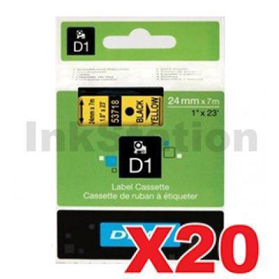 20 x Dymo D1 SD53718 / S0720980 Genuine 24mm Black Text on Yellow Label Cassette - 7 meters