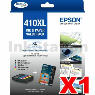 5 Pack Epson 410XL (C13T339796) Genuine High Yield Value Pack [1BK,1PBK,1C,1M,1Y]
