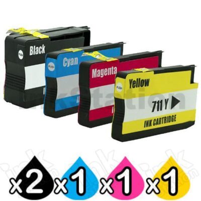 5 Pack HP 711 Compatible Inkjet Cartridges [2BK,1C,1M,1Y]