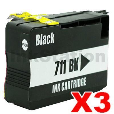 3 x HP 711 Compatible Black Inkjet Cartridge CZ133A / 3WX01A 80ml