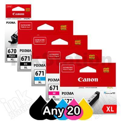Any 20 Pack Genuine Canon PGI-670XL, CLI-671XL High Yield Inkjet Combo [BK,PBK,C,M,Y,GY]