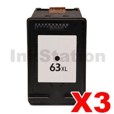 3 x HP 63XL Compatible Black High Yield Inkjet Cartridge F6U64AA - 480 Pages