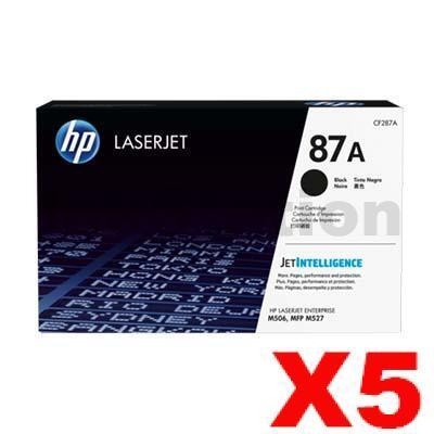 5 x HP CF287A (87A) Genuine Black Toner Cartridge - 9,000 Pages
