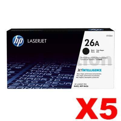 5 x HP CF226A (26A) Genuine Black Toner Cartridge - 3,100 Pages