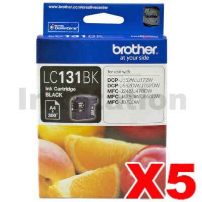 5 x Genuine Brother LC-131BK Black Ink Cartridge - 300 Pages [5BK]