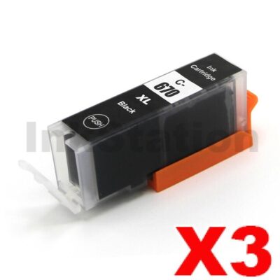 3 x Compatible Canon PGI-670XLBK Black High Yield Inkjet
