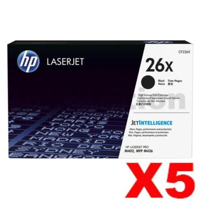 5 x HP CF226X (26X) Genuine Black Toner Cartridge - 9,000 Pages