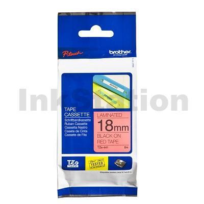 Brother TZe-441 Genuine 18mm Black Text on Red Laminated Tape - 8 meters
