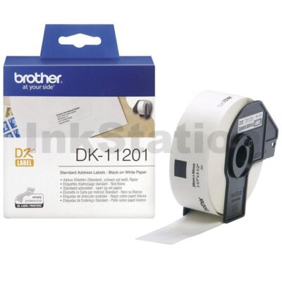 Brother DK-11201 Genuine Black Text on White 29mm x 90mm Die-Cut Paper Label Roll - 400 labels per roll