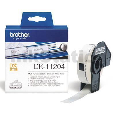 Brother DK-11204 Genuine Black Text on White Die-Cut Paper Label Roll 17mm x 54mm - 400 labels per roll