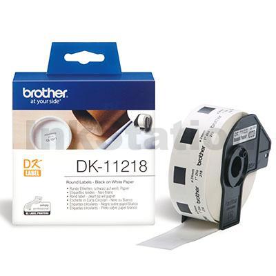 Brother DK-11218 Genuine Black Text on White 24mm Diameter Die-Cut Paper Label Roll - 1000 labels per roll