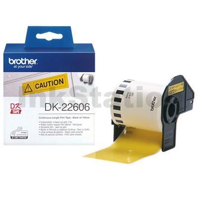 Brother DK-22606 Genuine Black Text on Yellow Continuous Film Label Roll 62mm x 15.24m