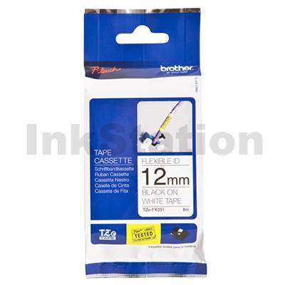 Brother TZe-FX231 Genuine 12mm Black Text on White Flexible ID Laminated Tape - 8 metres