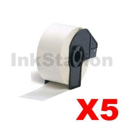 5 x Brother DK-11208 Compatible Black Text on White Die-Cut Paper Label Roll 38mm x 90mm  - 400 labels per roll